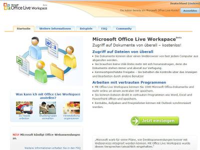 Workspace / Wie eine Festplatte im Internet: Microsoft stellt bei Office Live Workspace kostenlos 500 Megabyte Speicher zur Verfügung. (Bild: Microsoft)