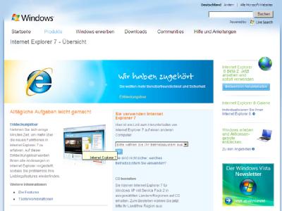 Internet Explorer / Im Visier von Cyber-Kriminellen: Der Internet Explorer von Microsoft, hier die Website des Produktes, hat eine gef&auml;hrliche Sicherheitsl&uuml;cke. (Bild: &laquo;www.microsoft.de&raquo;)