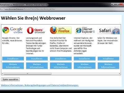 Browser-Wahl / Ein Fenster f&uuml;r Windows: So sieht die von Microsoft entworfene Oberfl&auml;che aus, die PC-Nutzern beim Browser die Wahl geben soll. (Bild: Microsoft/dpa/tmn)