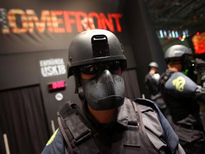Gamescom4 / Soldaten auf der Gamescom? So wird das Computerspiel &laquo;Homefront&raquo; pr&auml;sentiert. (Bild: dpa)