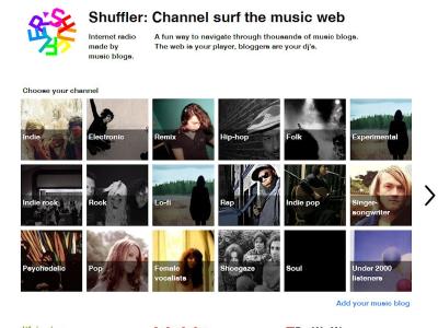 Screenshot von Shuffler.fm / Shuffler.fm w&uuml;hlt die Tr&uuml;ffel aus den Musik-Blogs. (Bild: shuffler.fm)