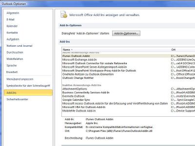 Add-Ons abschalten / Outlook startet schneller, wenn man unn&ouml;tige Add-Ons abschaltet. (Bild: Schieb)